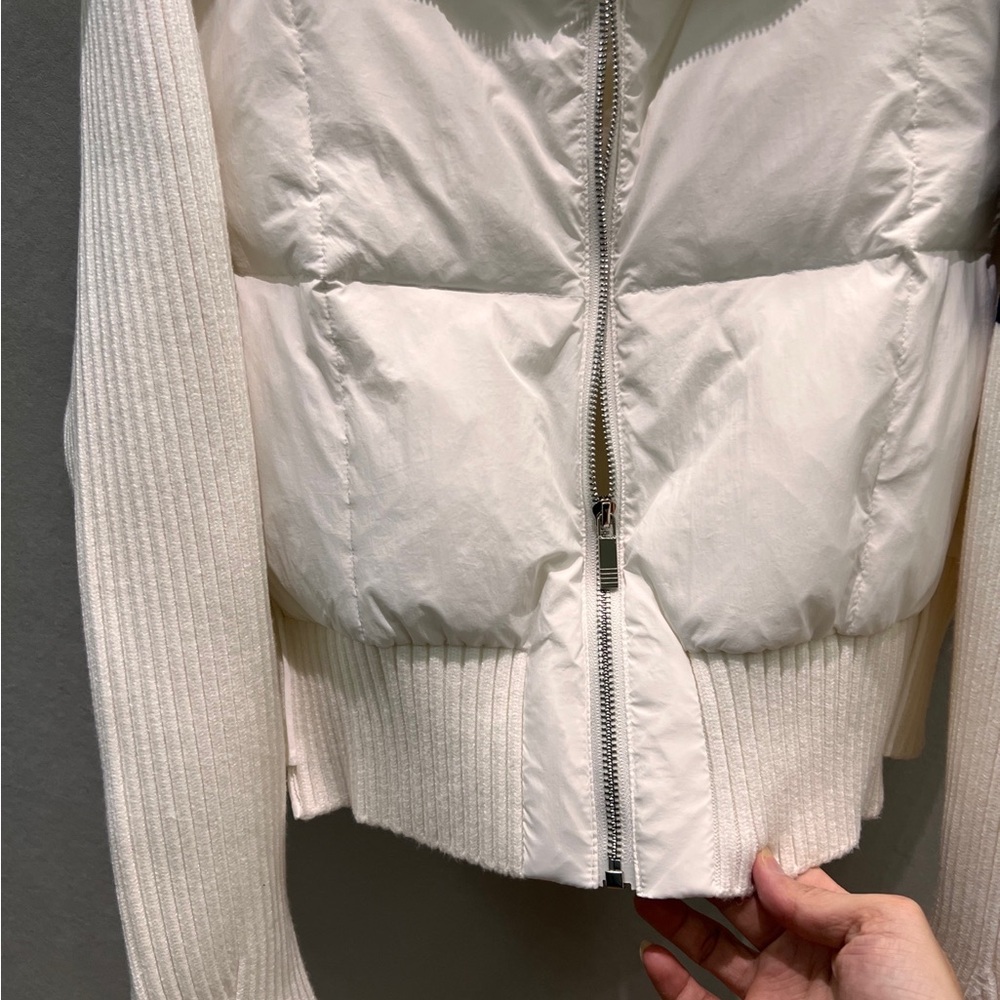 Thom Browne White Puffer Jacket with Black Stripes - Picture 5 of 8